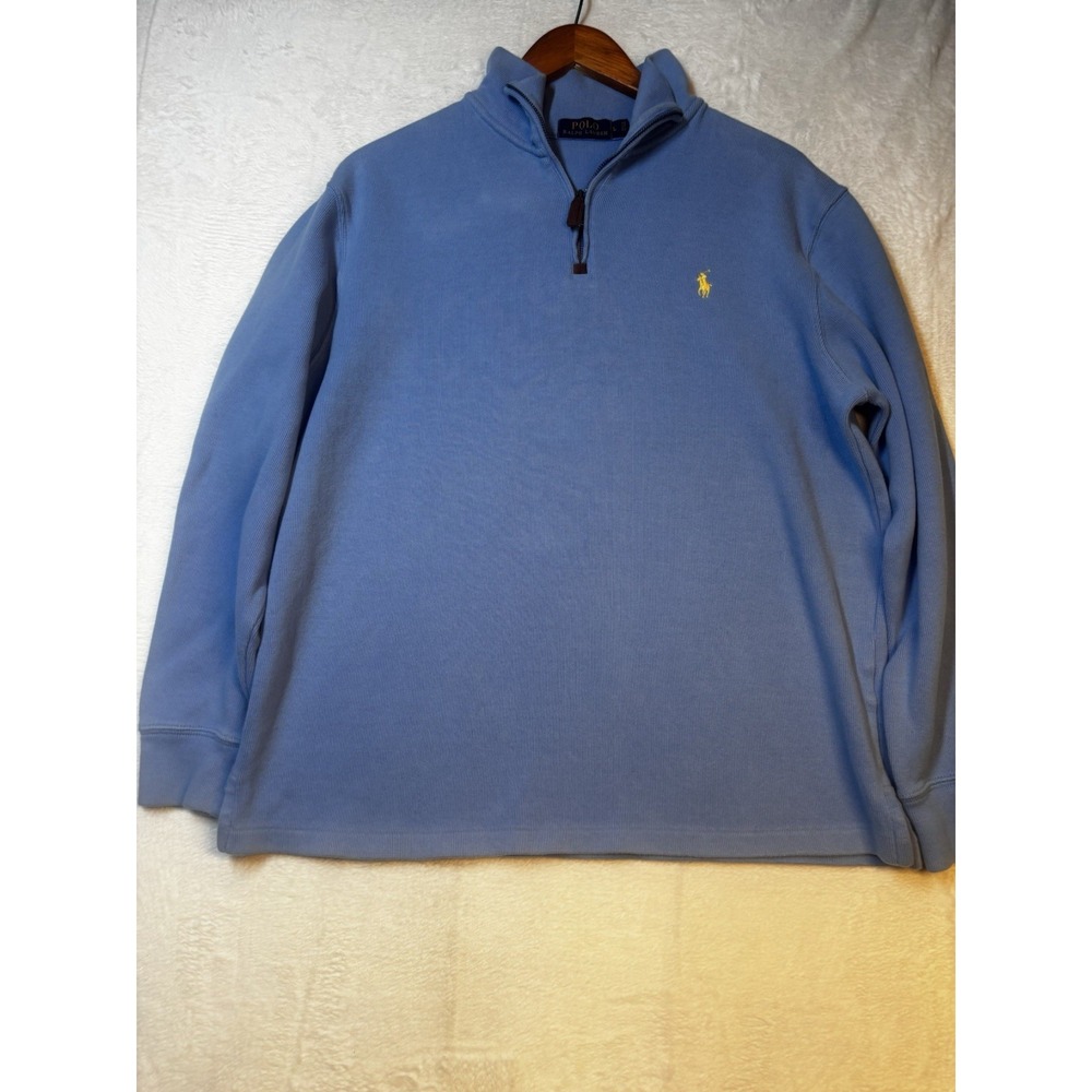 Ralph‎ Lauren Polo Men's Large 1/4 Zip Blue Yellow Logo Pullover Long Sleeve